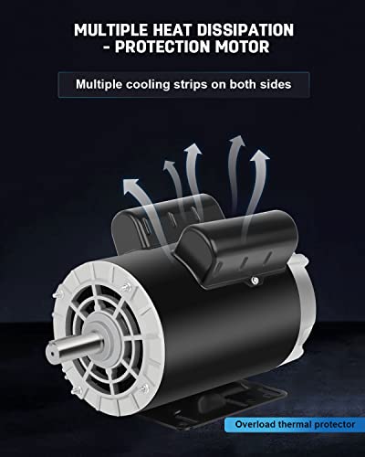 5 HP Air Compressor Electric Motor, 230V Air Compressor Motor 3450 RPM, Single Phase Motor, 56HZ Frame 7/8\" Keyed Shaft for Air Compressor - Thumbnail 5