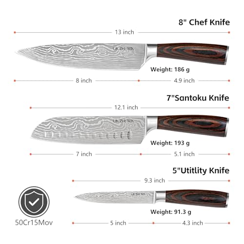 LIN ZHI REN Kitchen Knife Set, High Carbon Stainless Steel Kitchen Knives, 3 Piece Chef Knives Sets with Ergonomic Handle, Cooking Knives Come with Wooden Box - Image 2