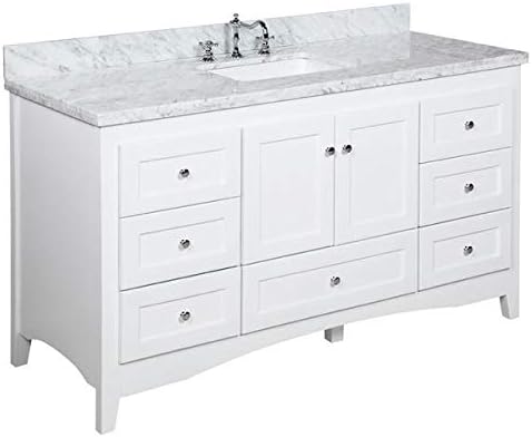 Amazon Com Abbey 60 Inch Single Bathroom Vanity Carrara White Includes White Cabinet With Authentic Italian Carrara Marble Countertop And White Ceramic Sink Kitchen Dining
