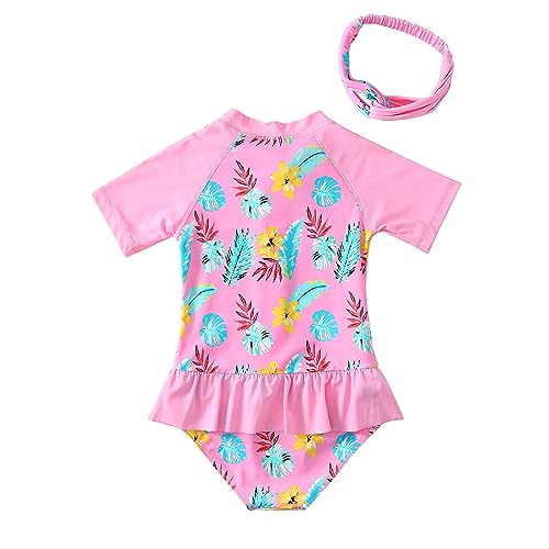 Image of Girls Swimsuit 3-10 Years UPF 50+ UV One Piece Swimwear with Hair Band