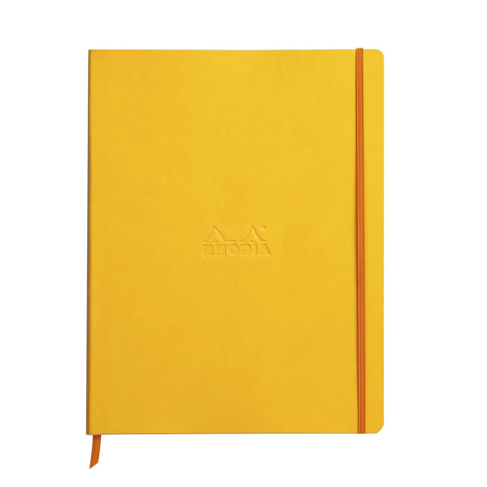 RHODIA 117716C - Jonquille Soft Notebook - A4+ - Lined - 160 Detachable Pages - 90g Ivory Clairefontaine Paper - Bookmark, Elastic Closure - Faux Leather Cover - Rhodiarama Collection