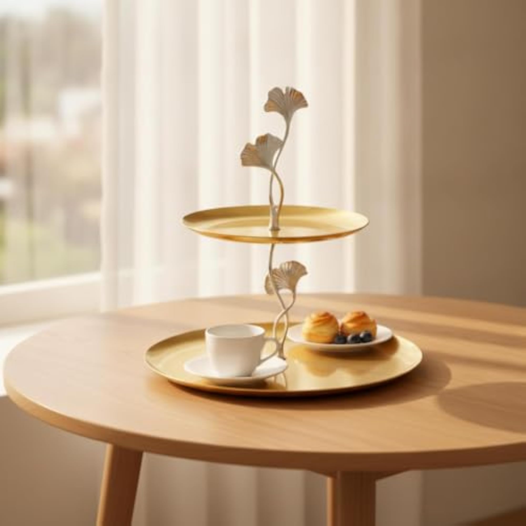 Ginkgo-Leaf Tray Stand, Decorative Two-Tier Gift