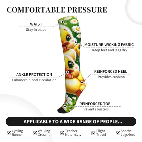 Daisies-Cute-Yellow-Ducks Outdoor Recreation Socks Calf Compression Socks, Unisex Mid-Calf Socks For Daily Use2