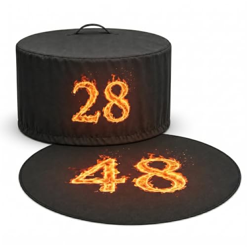 PINYPUN-TECH Fire Pit Cover & Fire Pit Mat Bundle (2-in-1) Fit for Solo Stove Yukon 27-29 - 28 Waterproof Heavy Duty Cover + 48 Fireproof Deck Protector Solo Stove Yukon Accessories