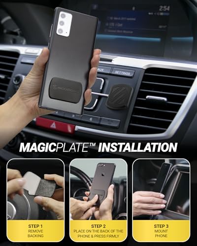 Image of Scosche MagicMount Flush Extra Strength Magnetic Car Mount for Dashboard and Flat Surfaces, Low Profile Car Cell Phone Holder with Thick Metal Plate, Compatible with iPhone and Android, Not MagSafe