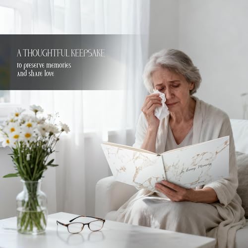 Image of Funeral Guest Book for Memorial Service - Leather Memory Book for Funeral Guests to Sign in with Condolence Memory Table Sign & Back Pocket(Coastal Slate)