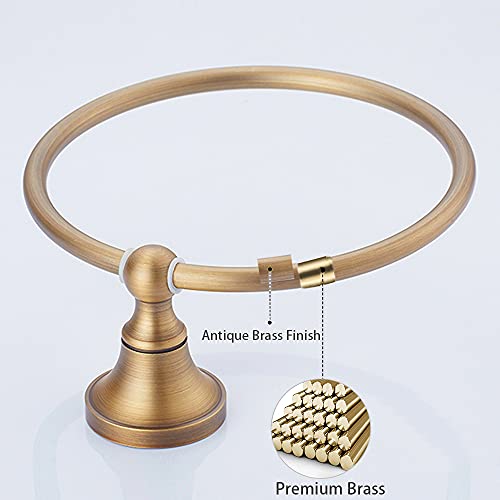 Image of Leyden Towel Ring Antique Brass Hand Towel Holder Bathroom Accessories Brushed Shower Towel Hanger Round Wall Mounted