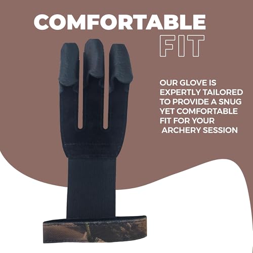 Hunt & Seek Archery Glove Finger Tab Accessories - Fabric Hunting Glove for Recurve & Compound Bow - Three Finger Guard Unisex - Camo (Medium)