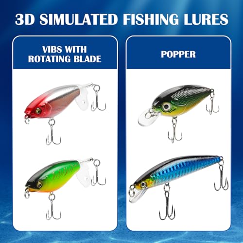GOANDO 404pcs Fishing Accessories Kit,Fishing Lures for Bass Trout Salmon,Fishing Tackle Box with Tackle Included for Freshwater and Saltwater,Fishing Gear and Equipment
