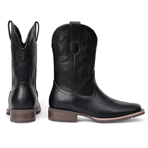 Image of Cowboy Boots For Men - Western Boot Men's Cowboy Boots With Square Toe | Cowboy Western Boot | Pull-on Boots| Old West Style Embroidered