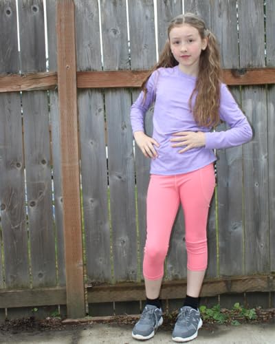 BIG ELEPHANT 3 Packs Girls Capri Leggings with Pockets, High Waisted Yoga Pants Athletic Running Dance Workout for Kids3