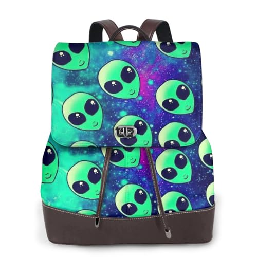 Sac à dos en cuir femme motif Green Aliens aux finitions soignées