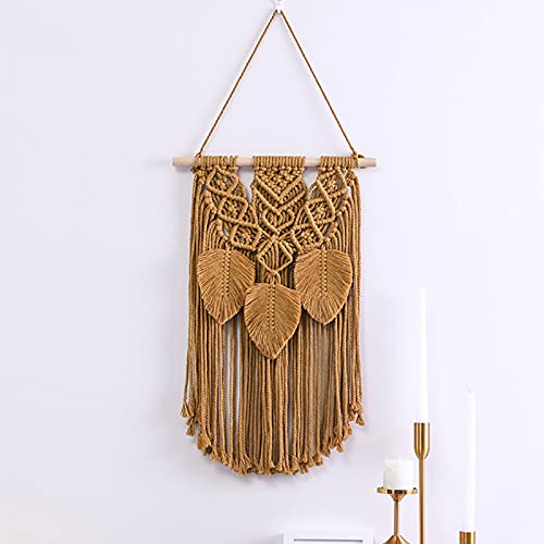LT&NT Makramee Wandbehang Boho Dekor,Baumwolle Handgemacht Wanddeko Wandteppich Hängende Wand-Dekor,Feder Gewebter Wandteppich,Böhmischen Makramee Dekor Geometrisch-Braun 35x60cm Cover