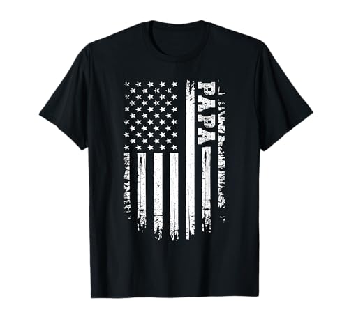 Vintage Papa American Flag 4th of July USA Retro T-Shirt