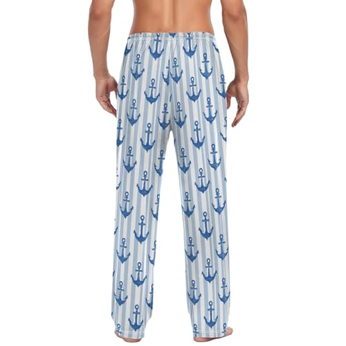Men's Pajama Pants Blue Anchor Strip Pajama Pants for Men PJs Bottoms Drawstring Pockets Sleep Lounge Pants S2