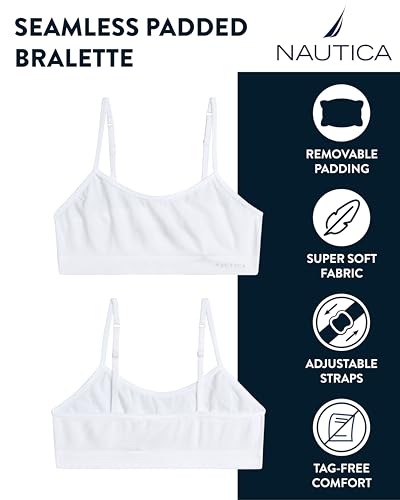 Nautica Girls Training Bra - 2 Pack/4 Pack Seamless Padded Bralette Underwear for Girls with Removable Pads (Sizes: S-XL)2