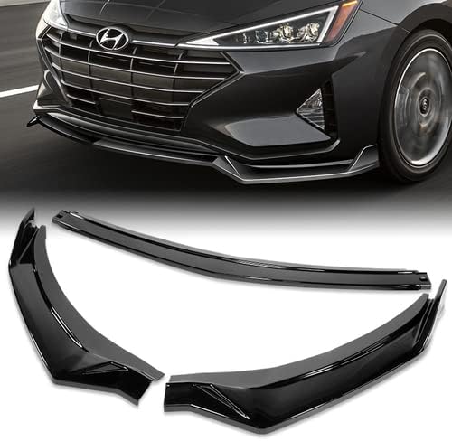 3 Pieces ABS Front Bumper Lip Spoiler Splitter Side Body Kit Trim Protection Compatible with 2019 2020 Hyundai Elantra Sedan (Painted Black)