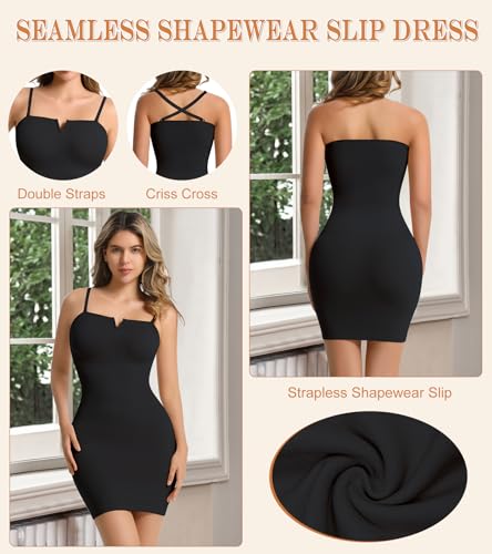 Image of Strapless Shapewear Slips for Under Dresses Full Slip Dress for Women Tummy Control Seamless Slimming Body Shaper