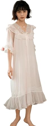 HEARTTOUCH Womens Lace Vintage Princess Nightdress Sheer Victorian Sleepwear Nightgown Loungewear Nighties Pajamas
