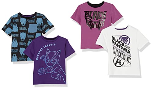 Amazon Essentials Disney | Marvel | Star Wars Boys' Short-Sleeve T-Shirts, Pack of 4, Marvel Black Panther, 6-7 Years