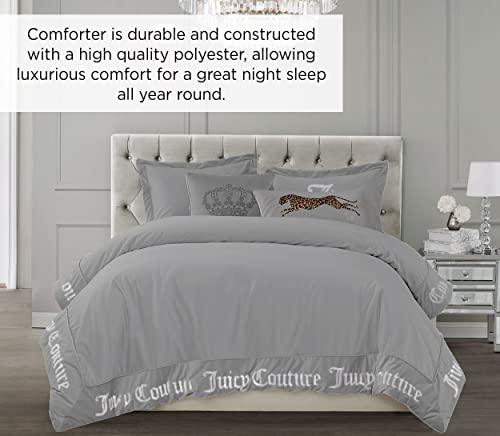 Juicy Couture – Comforter Set - Gothic Design Bedding - King - 3 Piece Set Includes (1) 108” X 92” Comforter And (2) 20” X 36” Shams - Wrinkle Resistant - Premium Bedroom Decor - Grey #TOP1