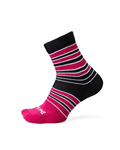Thorlos Women's Shorties Thin Cushion Casual Mini Crew Socks, Hot Pink/Black, Extra Small