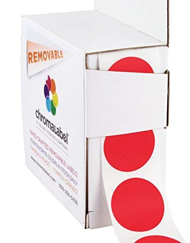 ChromaLabel25.4mm (1 Inch) Round Removable Colour-Code Dot Stickers, 1000 per Dispenser Box, Red