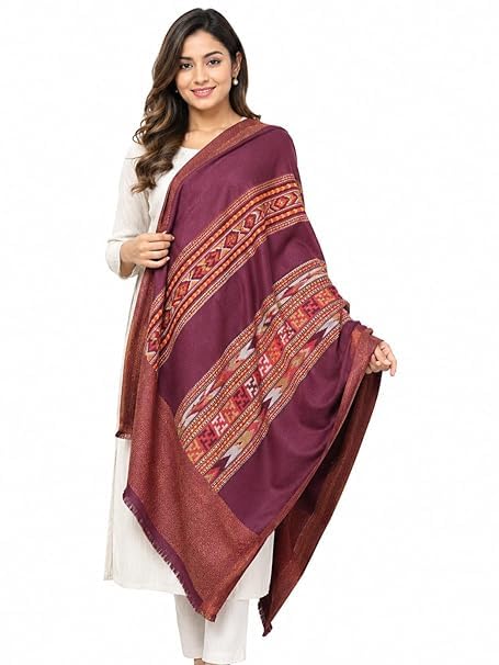 Elegant Brown Patterned Shawl with Intricate Woven Design, Soft Lightweight Fabric, Stylish Fringe Edges, Perfect for Winter Wear, Casual Outfits, and Traditional Occasions for Women-image-0