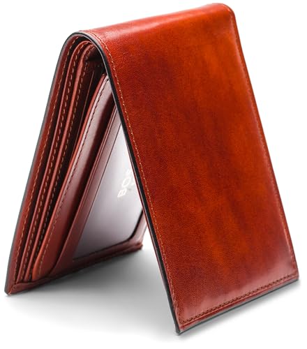 Image of Bosca Men's Leather Wallet - Old Italia Bifold Wallet For Men Made From Full Grain Italian Leather, 11 Card Slots, ID Window, Divided Currency Well, Gift-Ready Packaging - Cognac Brown