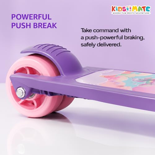 Image of Kidsmate Flashwheel Kick Scooter for Kids with LED Wheels | 3-Wheel Skate Scooter for Boys & Girls of Ages 2-12 Years | 5-Level Adjustable Height, and Easy Fold Design Scooter for Kids (Pink Purple)