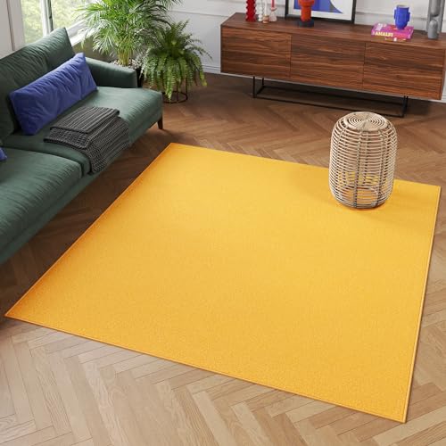 TAPISO Mono Quadrat Teppich Kurzflor Indoor Outdoor UV-beständig Gelb Einfarbig Wohnzimmer...