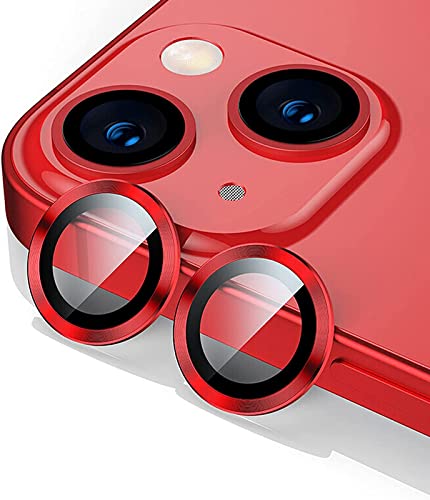 Image of 2-Pack For iPhone 13 /13 Mini Camera Lens Protector, 9H Tempered Glass + Aluminum Alloy Ring Cover Camera Protector-Red
