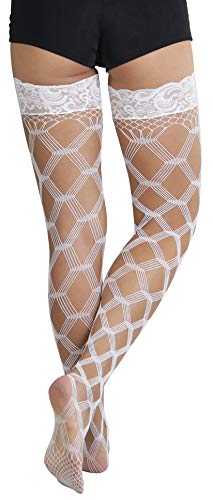Image of ToBeInStyle Women's Multi-Strand Large Diamond Fence Net Thigh High Stockings