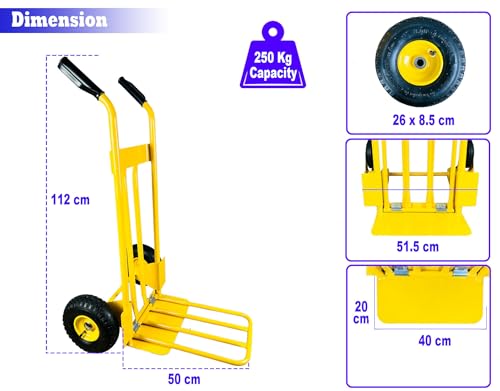 Image of Welbuilt 250 Kg Capacity Hand Truck, Portable Strong Cart with Foldable Platform and Extendable Handle Ideal for Home, Office & Industrial Use Yellow
