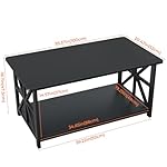 GreenForest Coffee Table with Round Corner, Farmhouse Center Table with 2-Tier Storage Shelf X-Frame Design for Living Room, 39 inch Black - Image 3