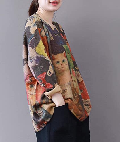 Image of YESNO Women Christmas Sweater Graphic Printed Oversized Pullover Sweaters Casual Loose Knit Tops S01