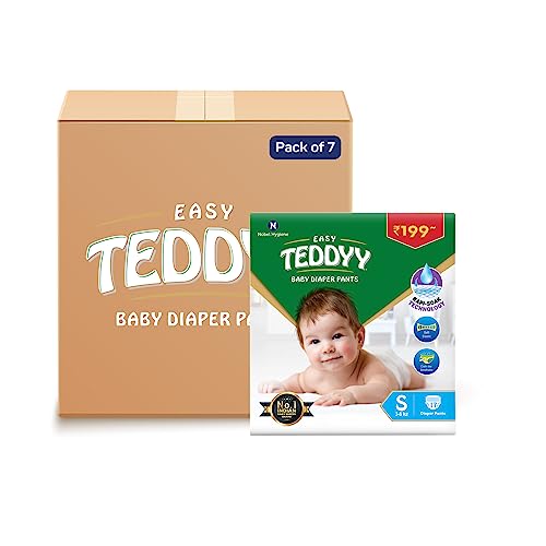 Image of TEDDYY Easy Baby S Size Diaper Pant Style |102 Count (Small) | 3-8 kg (Pack of 6) | Long Protection Hours | Anti-Bacterial | Airy Breathable Fit | Rapid Soaker Channels with Wetness Indicator