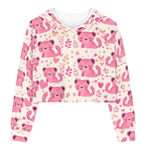 Animal Print Girls Cropped Hoodie Sun Protection Pullover,Trendy Streetwear,Layering Essential for Fall,Size 5-14Y3