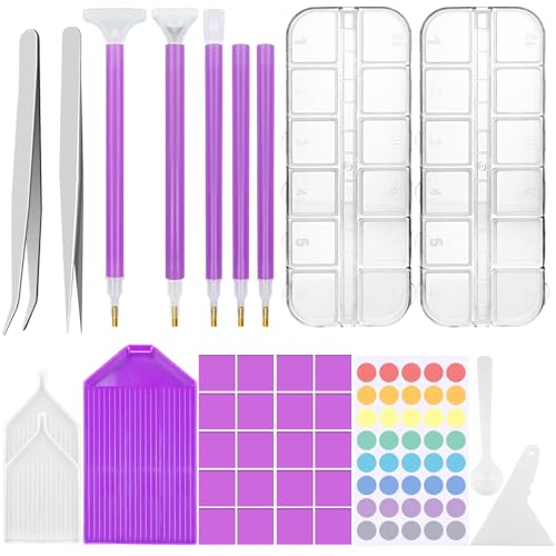 REJOECE 35 Pièces 5D DIY Diamond Painting Accessoires Kit, Outils de Peinture Diamant avec stylo diamond painting, Boîte de Rangement Diamant, Colle, Plaque de...