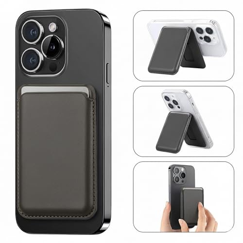 Image of Wayona for MagSafe Wallet with Stand for iPhone 17 /16 /15 /14 /13 /12 Series and Samsung Galaxy Phones, Vegan Leather Magnetic Card Holder, Holds 2 Credit Cards