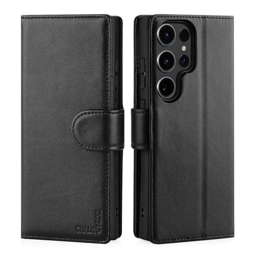 Image of CHALK & HIDE Genuine Leather Wallet Case for Samsung Galaxy S24 Ultra| RFID Blocking Card Slots, Magnetic Flip Cover, Kickstand | Premium Book-Style Protective Case - Black