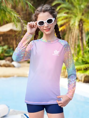 Image of BesserBay Girls Rash Guard UPF 50+ Raglan Sleeve Quick Dry Swim Shirt 4-12 Years