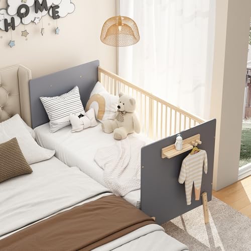 MURUL Cuna para bebé de madera maciza, 163 x 80 x 92 cm, ajustable con 3 niveles de altura, lacado respetuoso con el medio ambiente, utilizable como cama de conexión/sofá cama, sin colchón