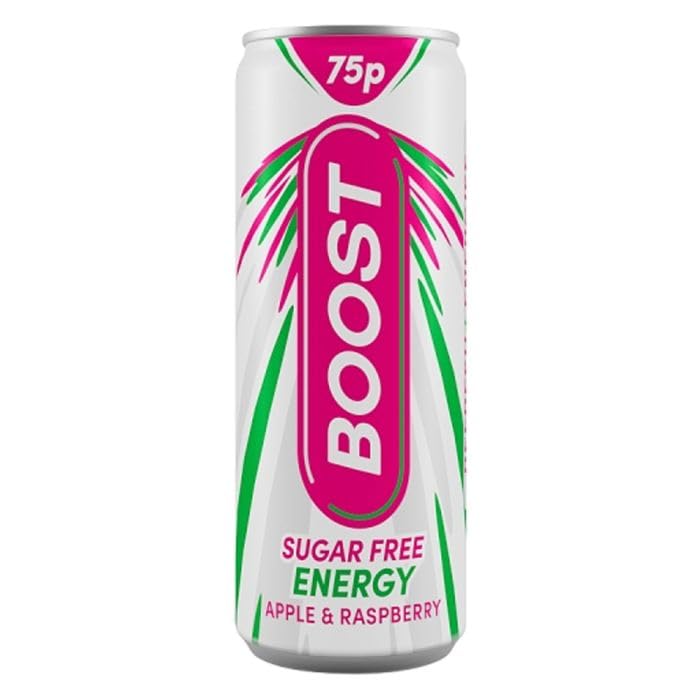 Boost Sugar Free Apple Raspberry Energy Cans 250ml (Case Of 24) By Shop  Less