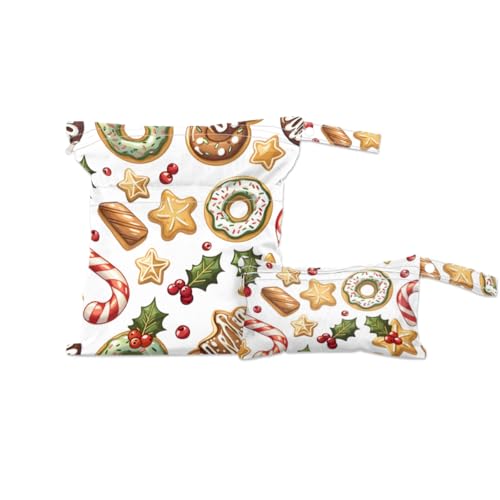 2pcs Cloth Diaper Wet Dry Bag with Two Zipper Pocket Waterproof Storage Bag Travel Laundry Bags, Beach, Pool, Breast Pump Parts, Gym Bag for Swimsuits & Wet Clothes for Baby (Festive Candy Cane)