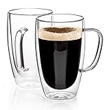 Double Walled Glass Coffee Mugs Glass Mug With Handles Double Wall Cappuccino Cups, 16oz Of Set 2...