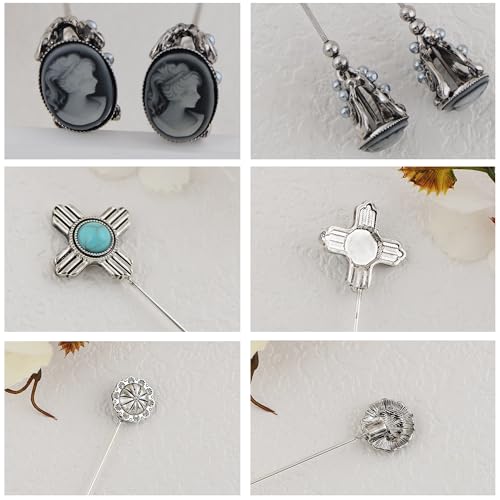 Image of Alilang 3Pcs Vintage Style 5 Inches Long Handle Hat and Lapel Pins with Flexible Bendable Design for Secure Fit on Hats, Scarves, and Suits
