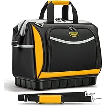 WINHUNT Tool Bag, Hard Bottom Professional Tool Tote, Multi-Pocket Storage with Shoulder Strap, Black and Yellow Yellow & Black, 16 inch