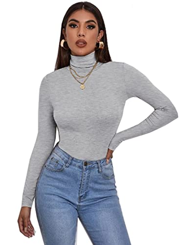 Image of Zaif & Hari® Women's Polo Roll Neck Long Sleeve Turtle Neck Jumper - Ladies Plain Mockneck Casual Top (Grey, 12-14)