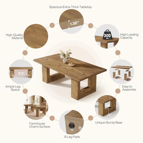 Image of Tribesigns Farmhouse Wooden Dining Table, 63-Inch Rectangular Kitchen Table with Heavy Duty Legs for Kitchen & Dining & Living Room, Brown